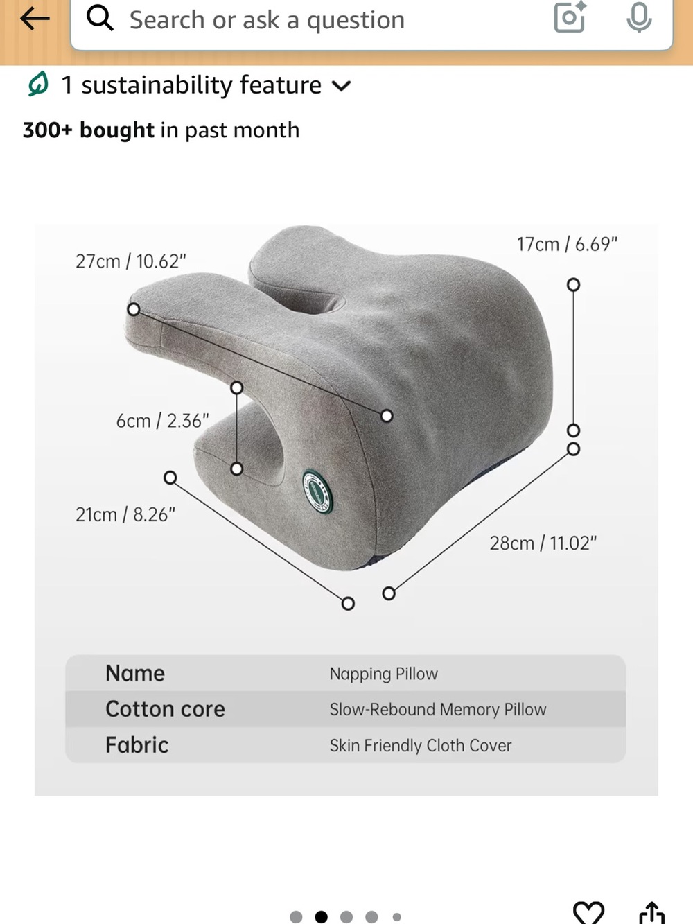 Gray Memory Foam Napping Pillow